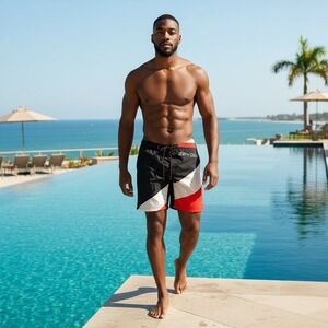 Spyder Mens XL Board Shorts Swim Trunks Black White Red Colorblock Mesh Lined